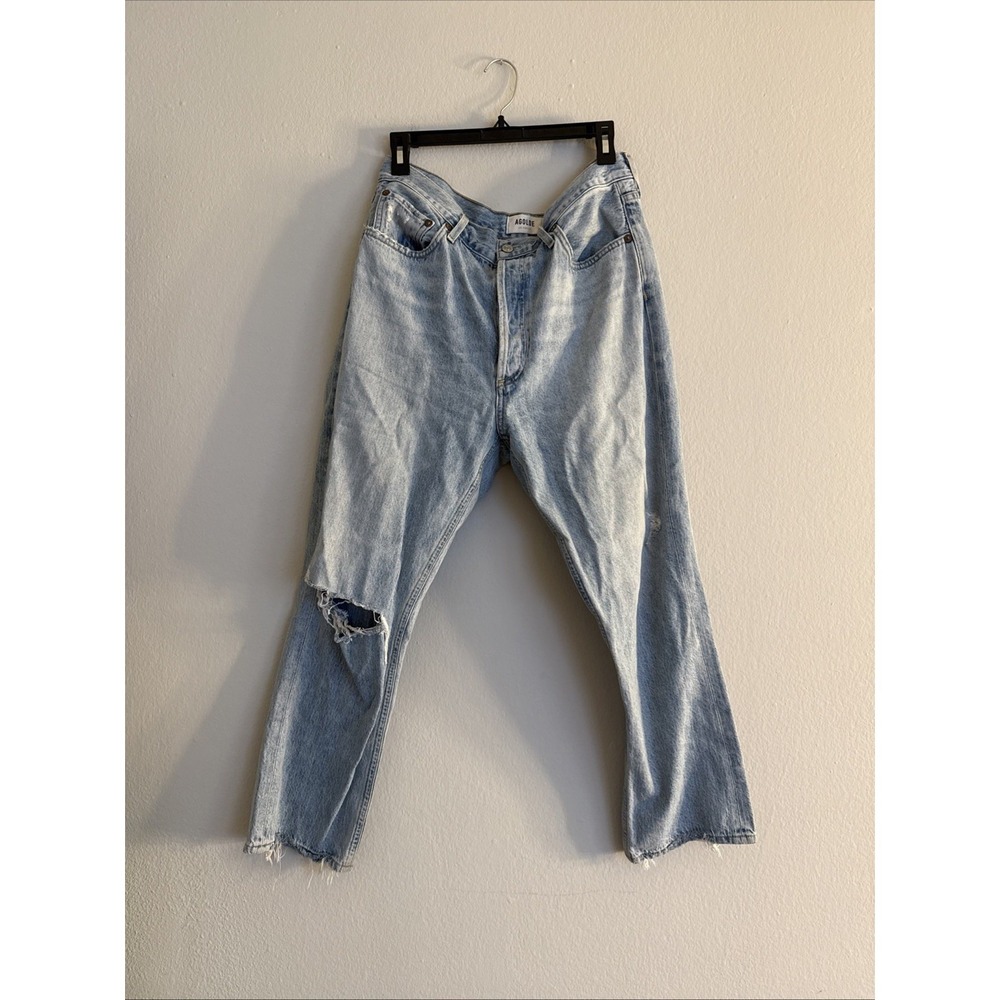 AGOLDE 90s Pinch Waist Distressed High Rise Straight Leg Jeans Light Wash Sz 31